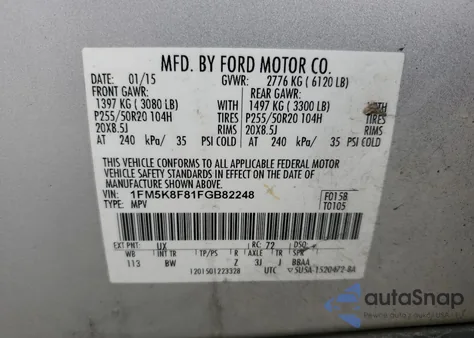 2015 Ford Explorer Limited from USA, damaged, VIN 1FM5K8F81FGB82248